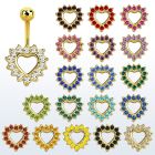 mdk708 piercing ombligo acero 316l anodizado corazon grande cristal inferior al por mayor