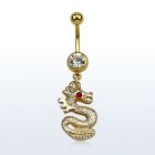 mdk721 gold steel belly banana w dangling dragon w crystal eyes