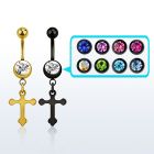 mdk756 black steel belly banana w a dangling cross