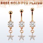 mdrz413 piercing ombligo acero 316l pvd oro rosa zirconita redonda 8mm colgante flor zirconia oro rosa distribuidor