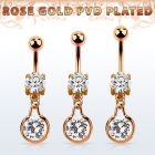 mdrz417 piercing ombligo acero 316l oro rosa zirconita redonda 8mm colgante redondo zirconia medio oro rosa mayorista