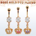 mdrz590 piercing ombligo acero 316l pvd oro rosa zirconita redonda 8mm colgante corona zirconia oro rosa distribuidor