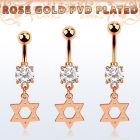 mdrz758 rose gold steel belly banana w prong set cz w david star