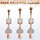 mdrz764c rose gold cz belly banana w dangling crystal mushroom 