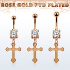 mdrzcro rose gold steel belly banana w cz vintage cross