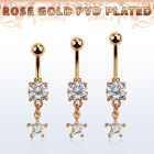 mdrzs6 piercing ombligo acero 316l anodizado oro rosa zirconia redonda 8mm colgante estrella zirconia 6mm oro rosa venta