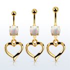 mgo666 gold steel belly banana w opal  heart shape w crystals