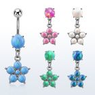 moopfl20 piercing ombligo acero 316l opalo redondo colgante flor 5 petalos opalos sinteticos venta