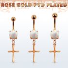 mrocrs piercing ombligo acero 316l pvd oro rosa opalo redondo colgante liso cruz simple mayorista