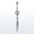 msd583 316l steel belly banana w a dangling small feather