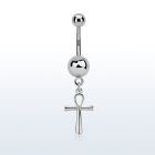 msd769 piercing ombligo acero quirurgico bola acero 5 & 8mm liso colgante cruz ankh plata distribuidor mayorista