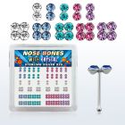 nbbxm1 box of silver nose bones w twin quad colored crystals