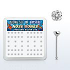 nbp14cx box w silver nose bones w 2mm clear round crystal tops