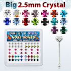 nbp19mx box of silver nose bones with 2 5mm prong set crystal