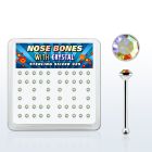 nbrdbxab box of silver nose bones with clear ab crystal tops