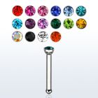 nbs high polished 316l steel nose bone with crystal top
