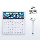 nbtrc box of silver nose bones with triple round crystals