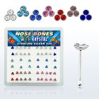nbtrm box of silver nose bones with triple assorted crystals