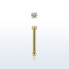 nbtzr15 gold steel nose bone, 20g w prong set 1.5mm round cz