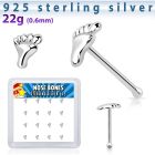 nbvft16 box of silver nose bones with silver foot shaped tops
