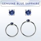 nhge9 silver nose ring w 2mm blue sapphire casting prong set