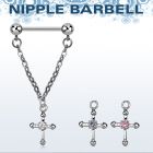 npdl3 barbell pezon acero quirurgico bolas 5mm conectadas traves cruz zirconita central al por mayor