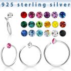 nrm14 silver nose hoop spiral w 2mm crystal top