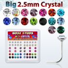 ns19mx box of silver nose studs with big 2 5mm crystal tops