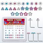 nsbxm7m display caja unidades piercing nariz plata esterlina parte superior flores variadas cristales colores variados