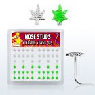 nsma box of silver nose studs with silver green marijuana