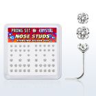 nspbmc box of silver nose studs w round clear prong set crystal