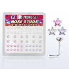 nszbsm box of silver nose studs w star assorted color prong cz