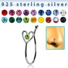 nvcl4 piercing nariz clip plata esterlina corazon alambre cristal centro distribuidor