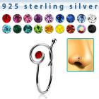 nvcl7 silver fake nose clip w a spiral top w central crystal