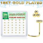 nwtsv36g 18k gold plated silver nose screws triple balls 36