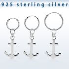 phod41 silver helix hoop earring w a silver anchor dangling