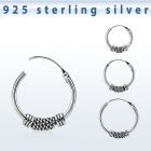 phoxf 925 silver balinese design black oxidized hoop earrings
