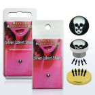 pkml6 piercing labret falso magnetico plata 925 4mm logo calavera fondo negro bandeja magnetica dorada 1 pieza distribuidor