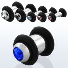 plc polished 316l steel plug with bezel set center crystal