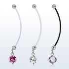 pndz383 piercing ombligo embarazada bolas 5mm acero colgante zirconia 10mm longitud 50mm mayorista