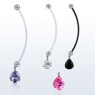 pndz409 pregnancy belly ring w dangling 11 x 9mm pear shaped cz 
