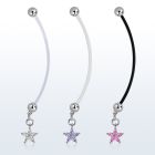pndz413 pregnancy belly ring w dangling flower w prong set cz