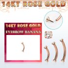 rbnz solid 14k rose gold eyebrow banana w 3mm clear cz stone