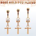 rose gold steel belly banana  opal & ankh cross 