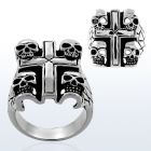 sr266 high polished steel ring with skulls on cross corners