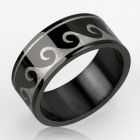 srb40 black anodized stainless steel ring w ocean wave design