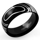 srb57 black stainless steel ring with lines and shape pattern