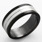 srb63 black stainless steel ring w lined high polished center