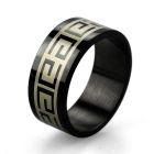 srb6 black anodized stainless steel ring w greek key design