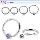 steel ball closure ring, 16g w 3mm bezel cz closure